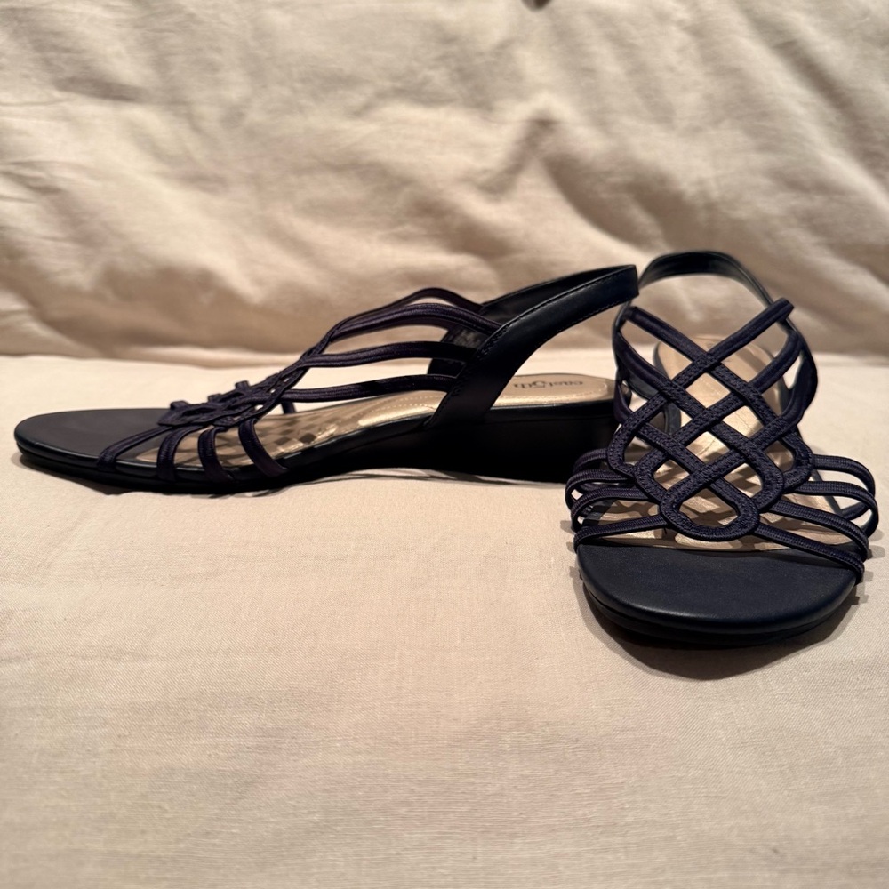 Elegant Navy Blue Strappy Women's Sandals | Elastic Strap | Size 10 - Picture 5 of 13